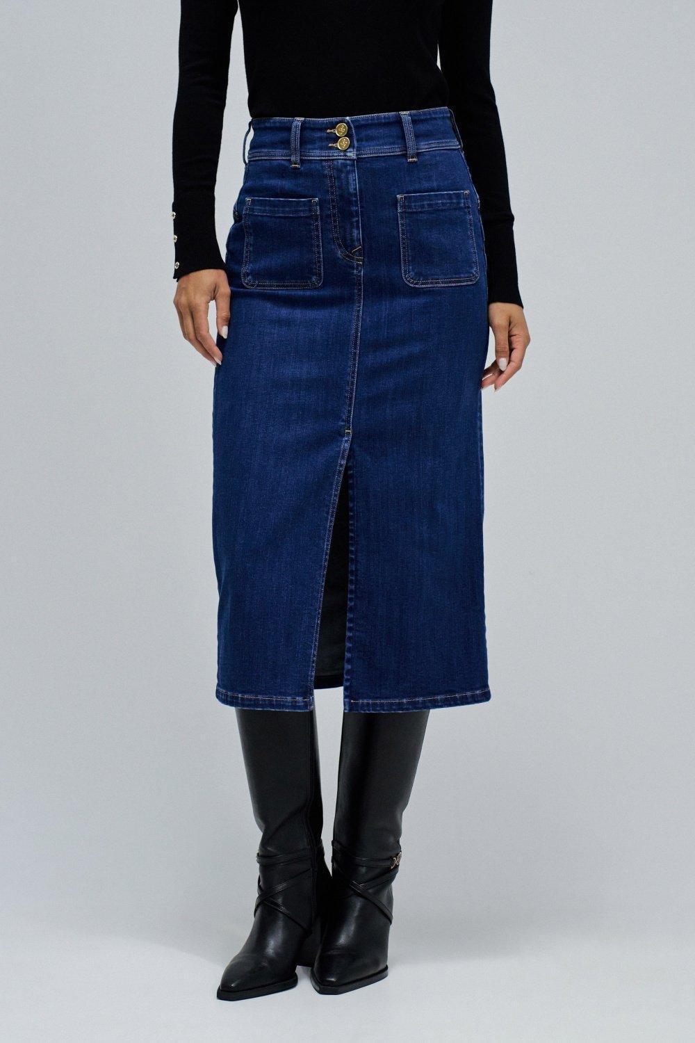 Secret Push In Midi Skirt, Dark Blue, medium