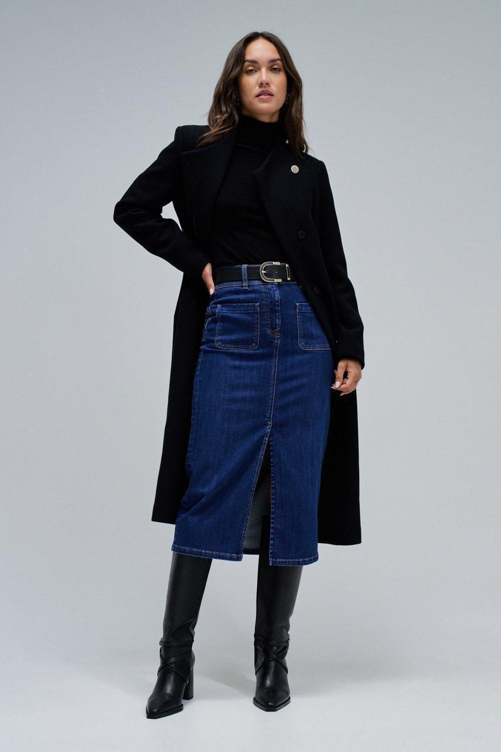 Secret Push In Midi Skirt, Dark Blue, medium