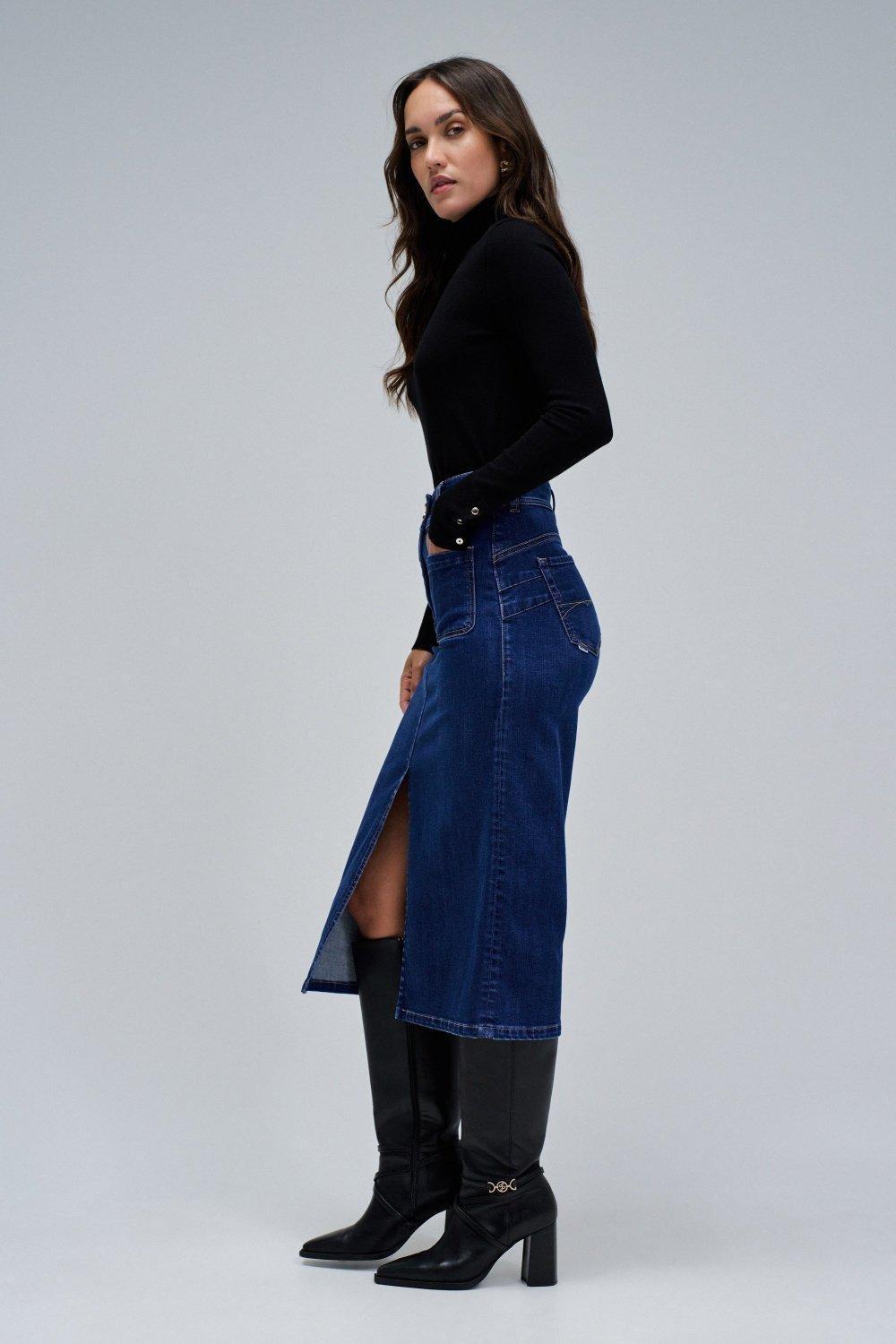 Secret Push In Midi Skirt, Dark Blue, medium