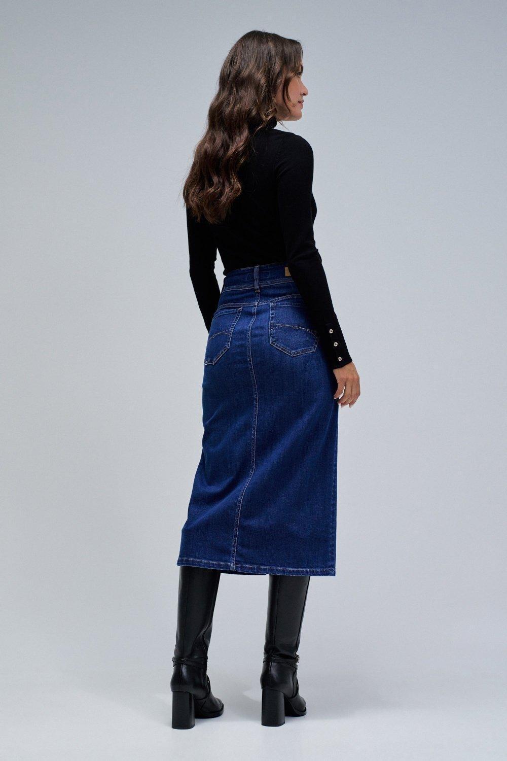 Secret Push In Midi Skirt, Dark Blue, large image number 3