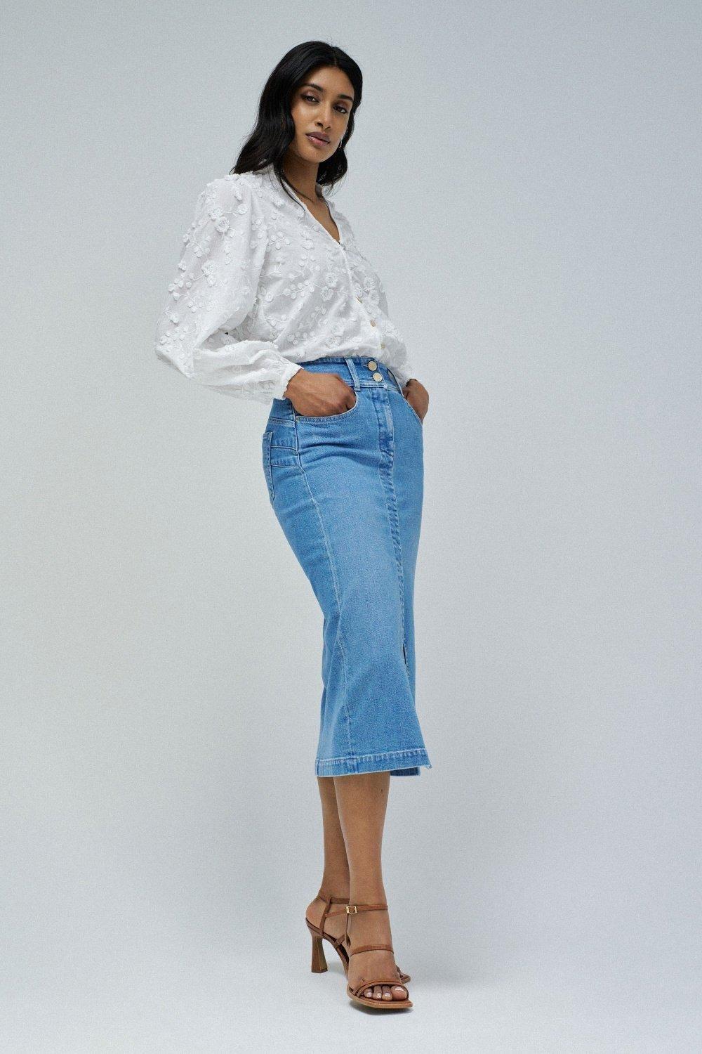 Secret Push In Midi Skirt, Blue, medium