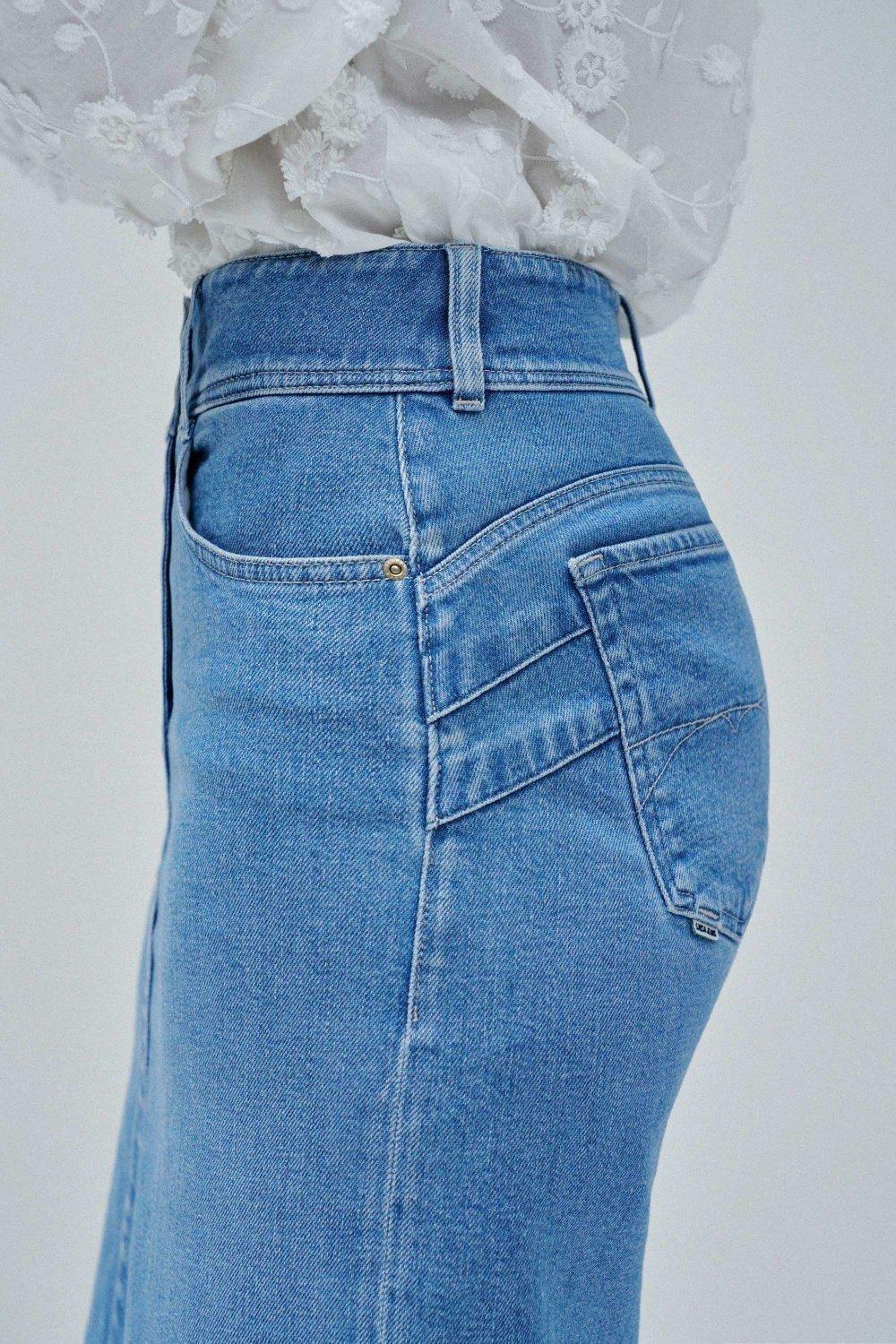 Secret Push In Midi Skirt, Blue, large image number 4