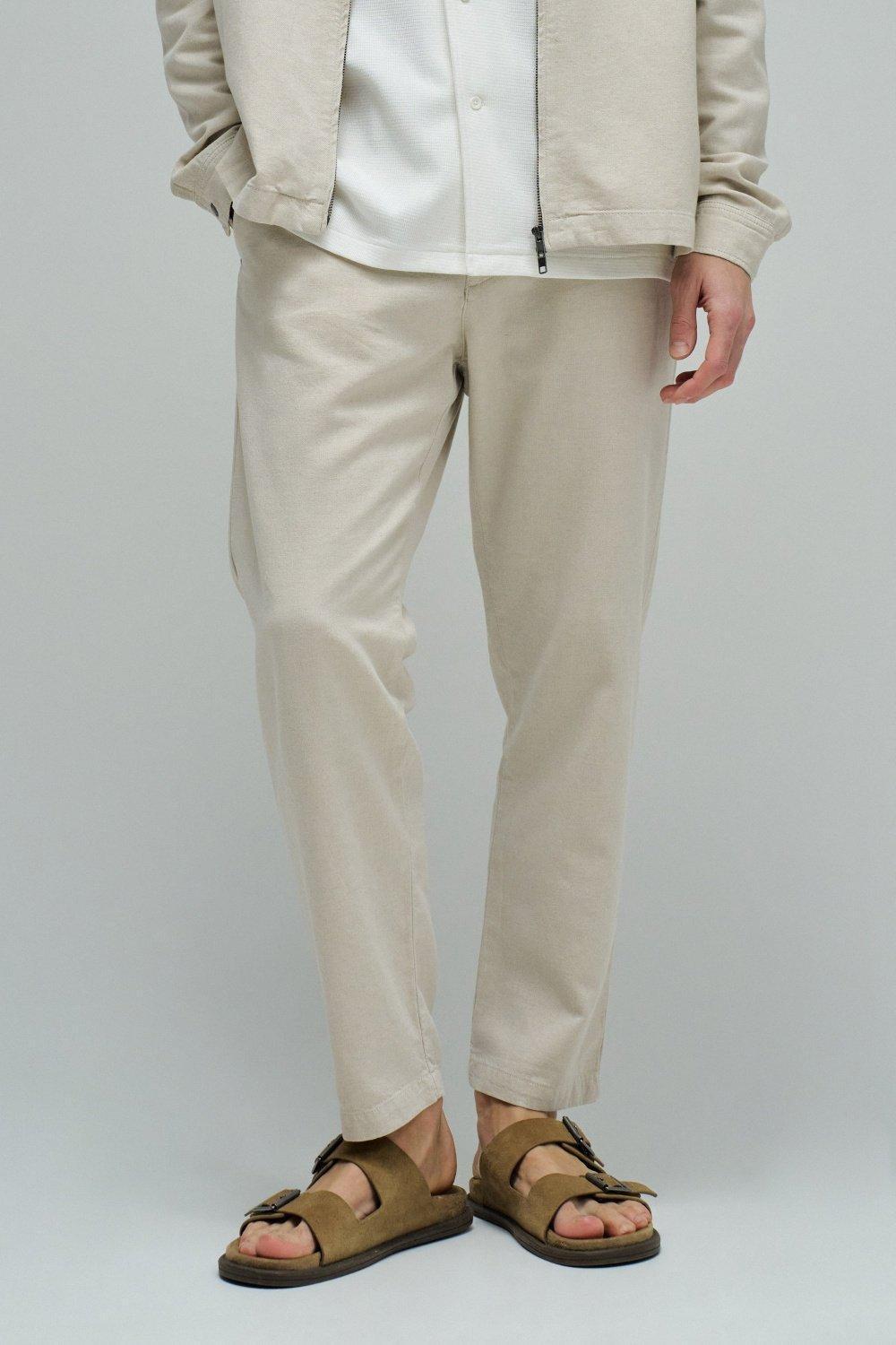 Jogger Trousers With Linen, Beige, medium