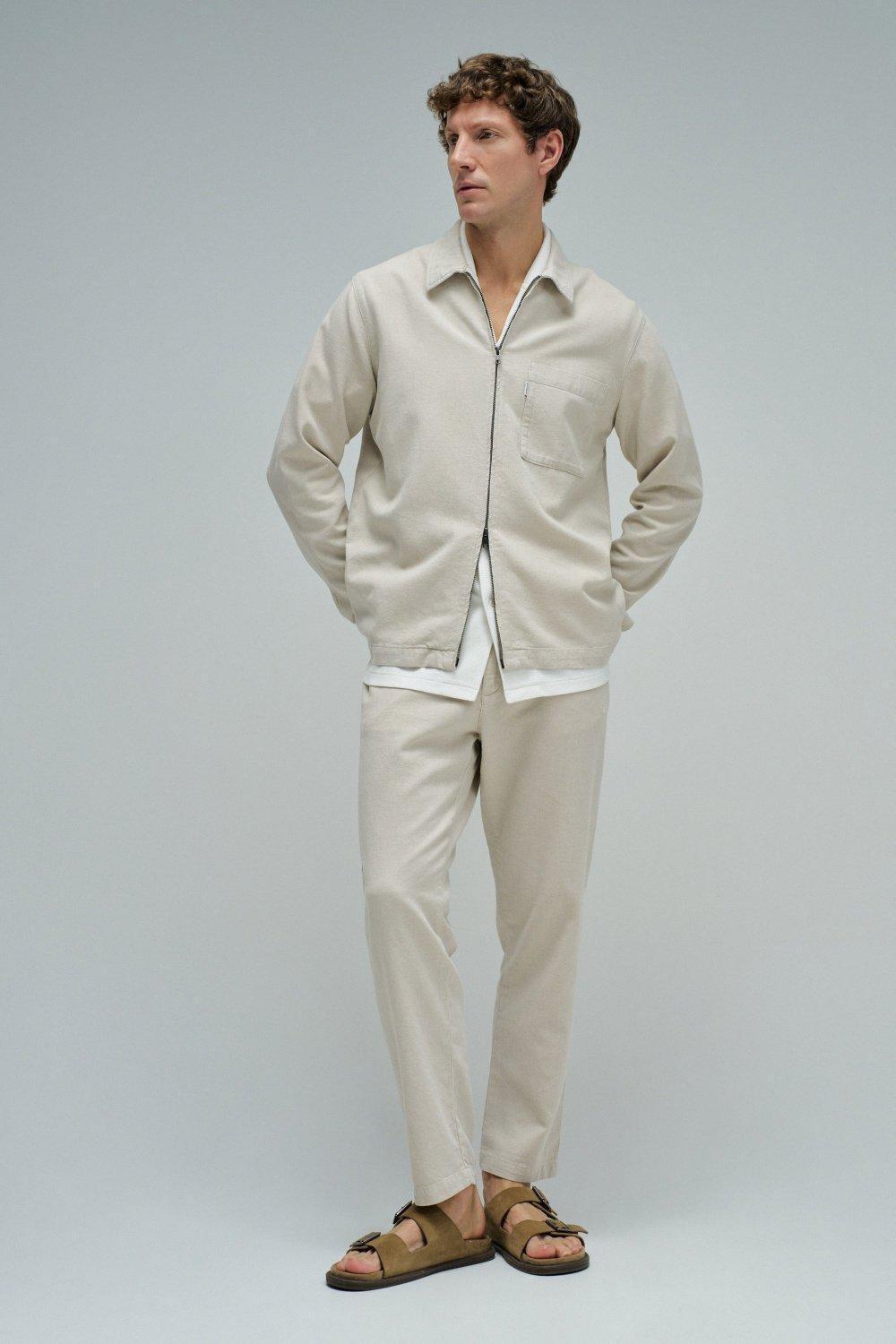 Jogger Trousers With Linen, Beige, medium