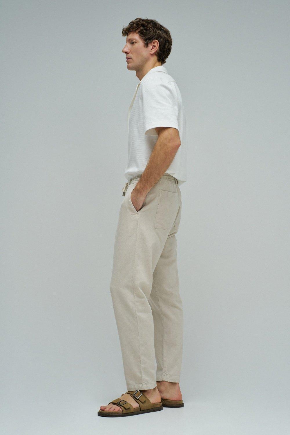 Jogger Trousers With Linen, Beige, medium