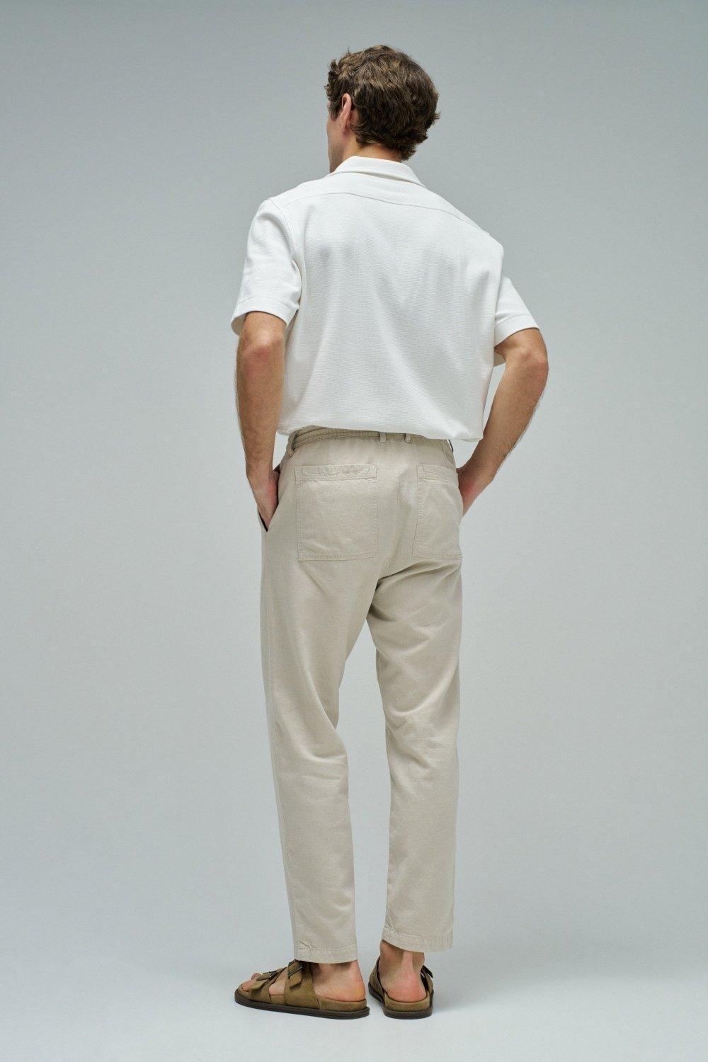 Jogger Trousers With Linen, Beige, large image number 3