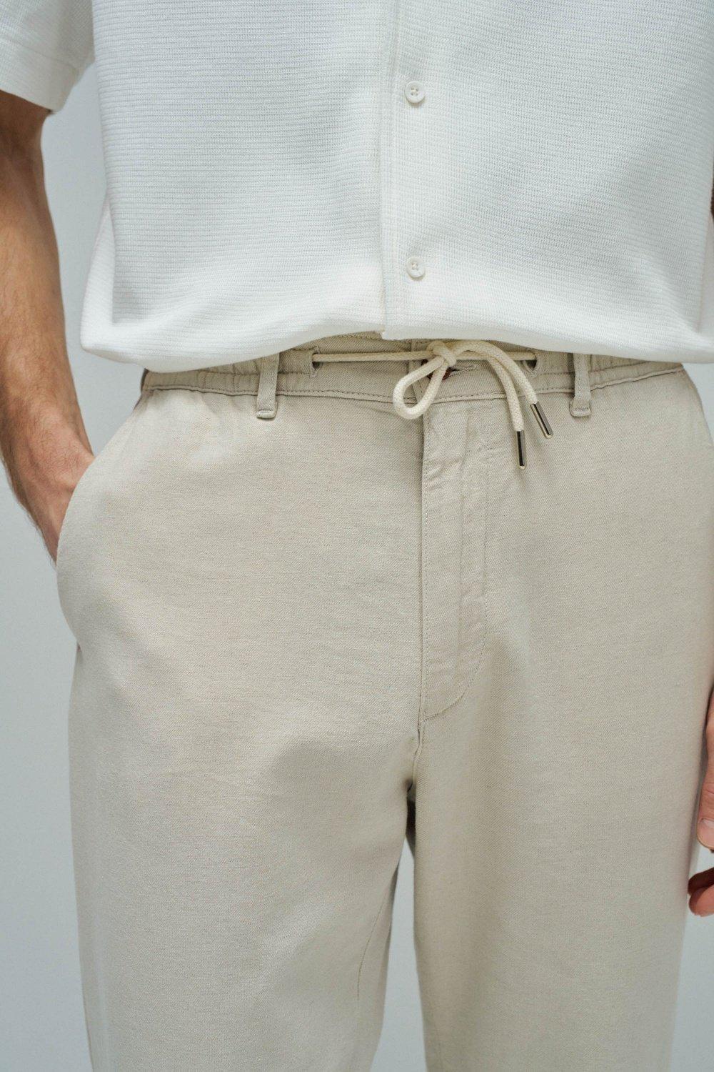 Jogger Trousers With Linen, Beige, large image number 4