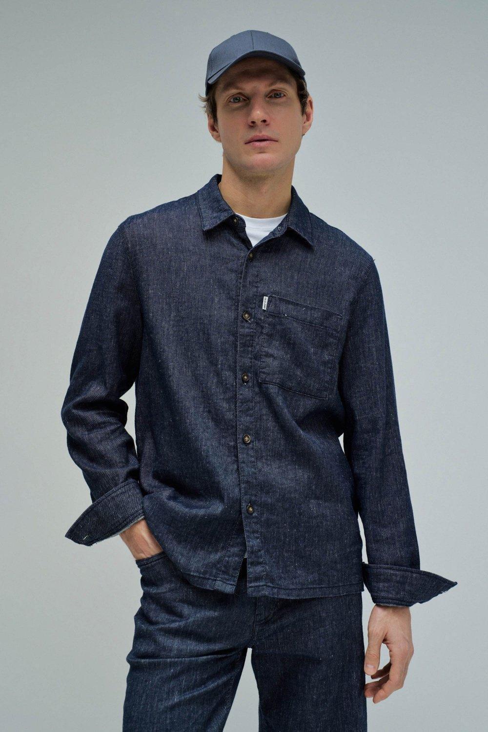 Shirt With Linen, Navy, medium