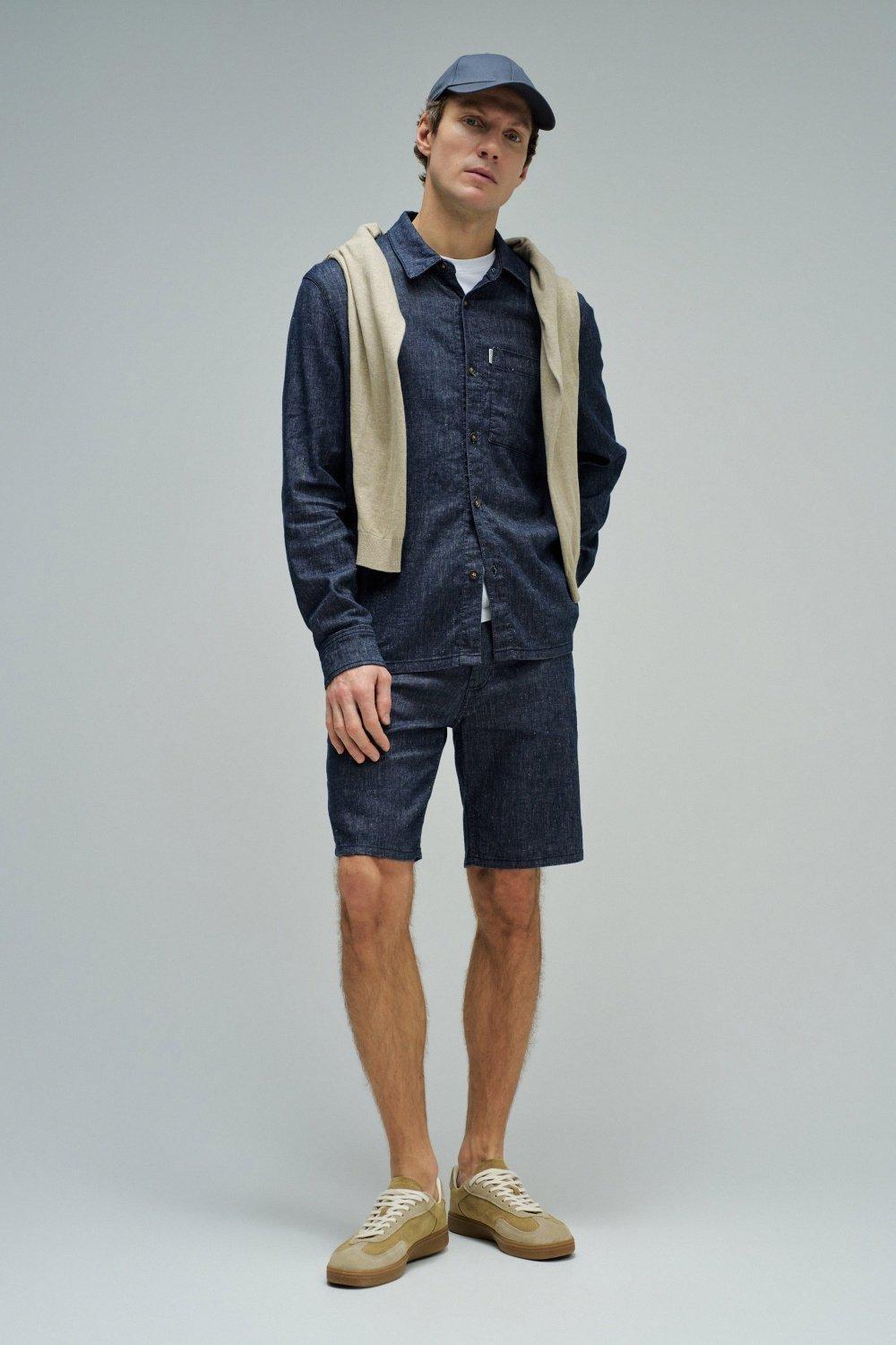 Shirt With Linen, Navy, medium