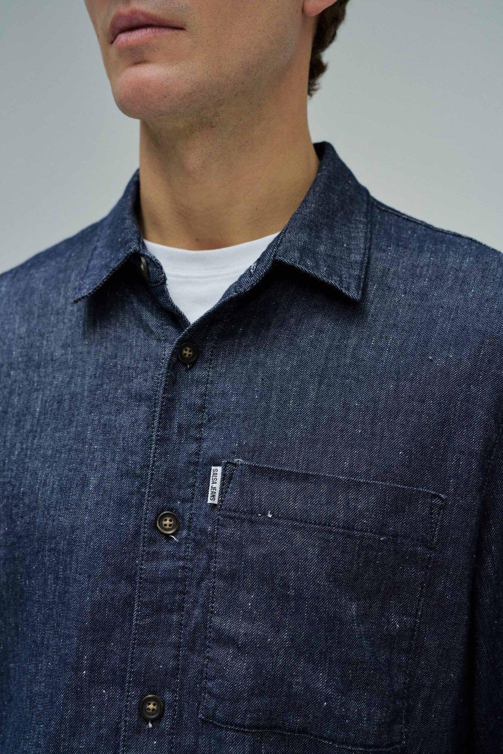 Shirt With Linen, Navy, large image number 4