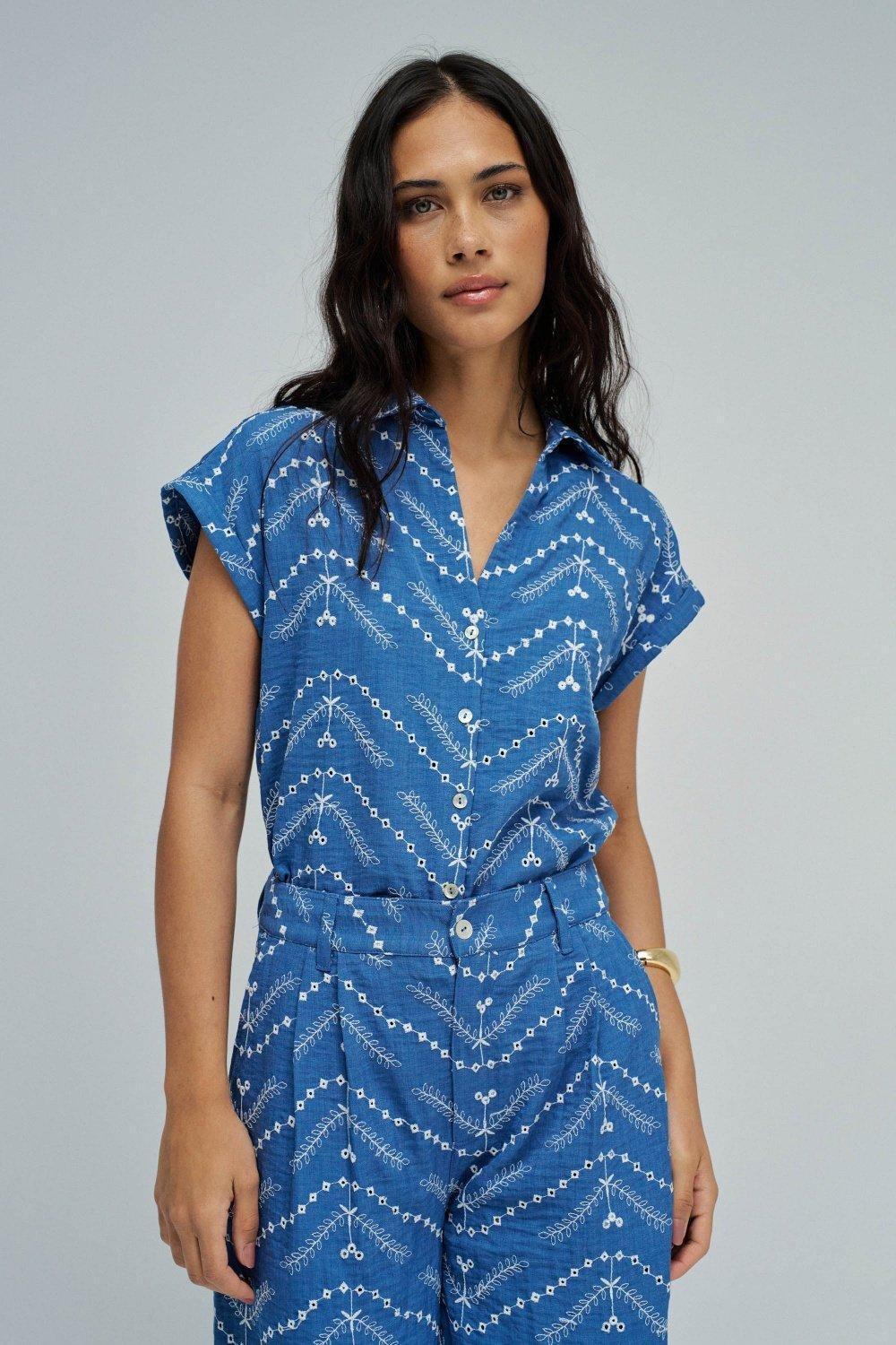 Shirt With Embroidery, Blue, medium