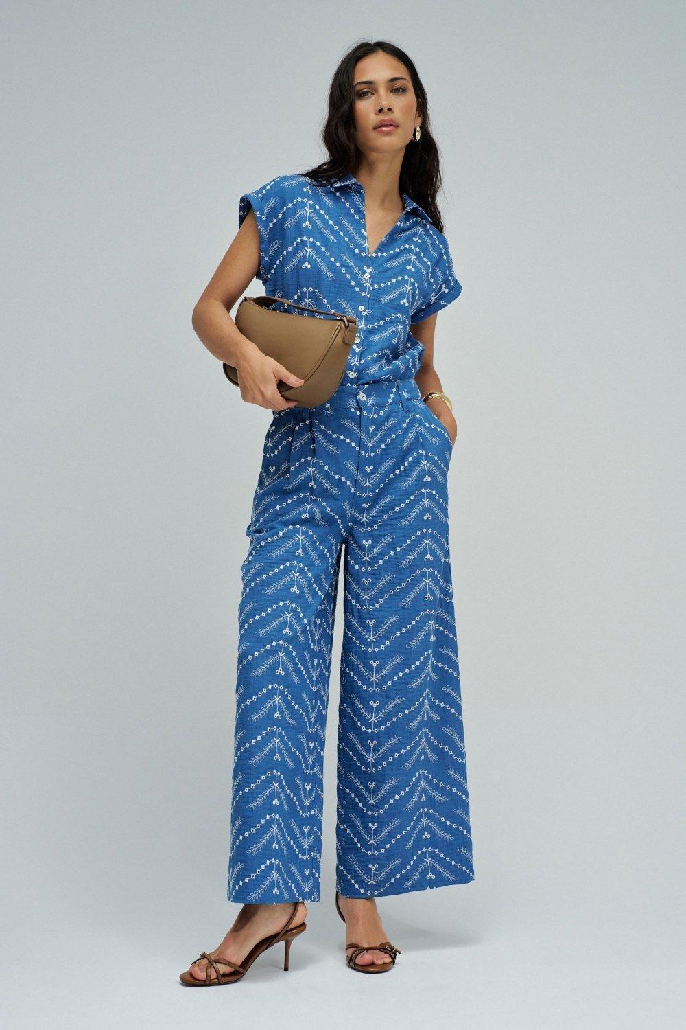 Shirt with Embroidery, Blue, large image number 1