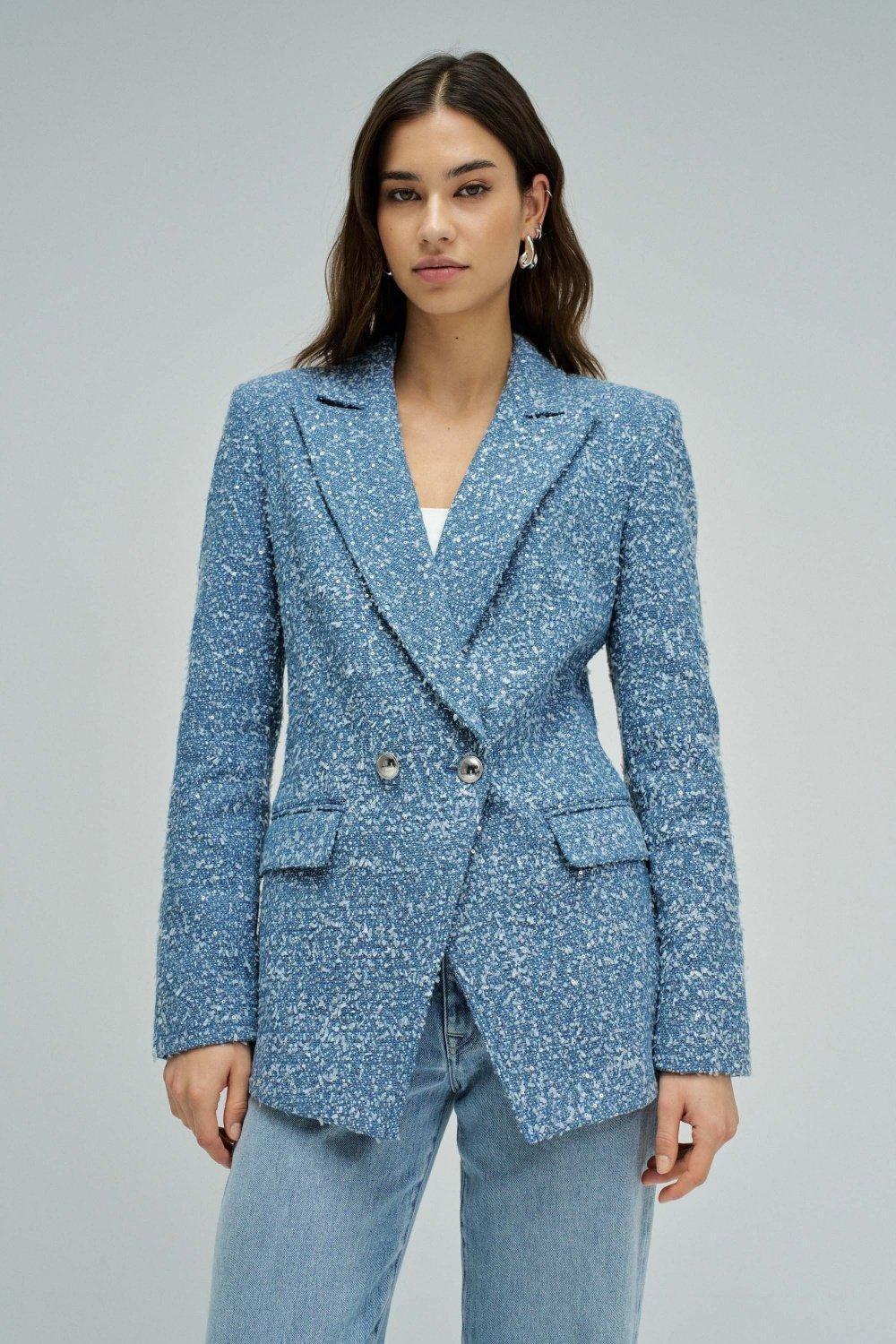 Denim Blazer With Jacquard And Sequins
