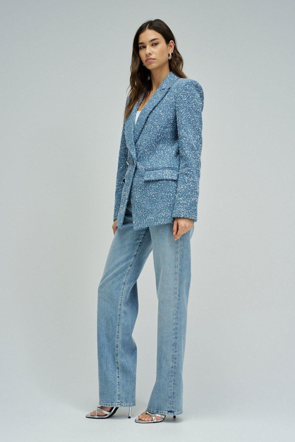 Denim Blazer With Jacquard And Sequins, Blue, medium