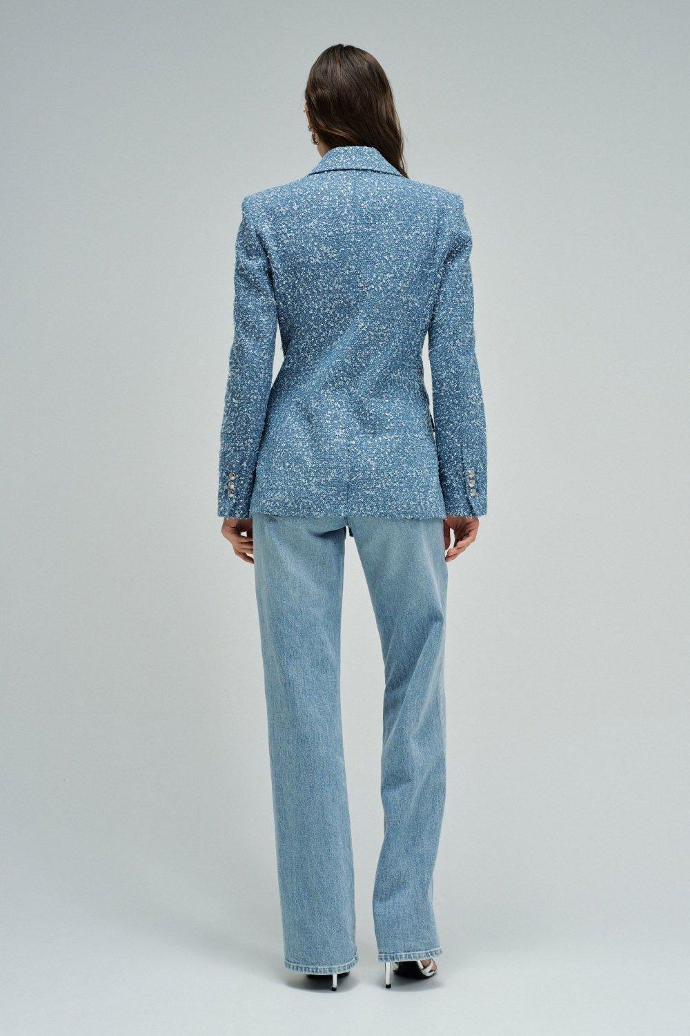 Denim Blazer With Jacquard And Sequins, Blue, large image number 3