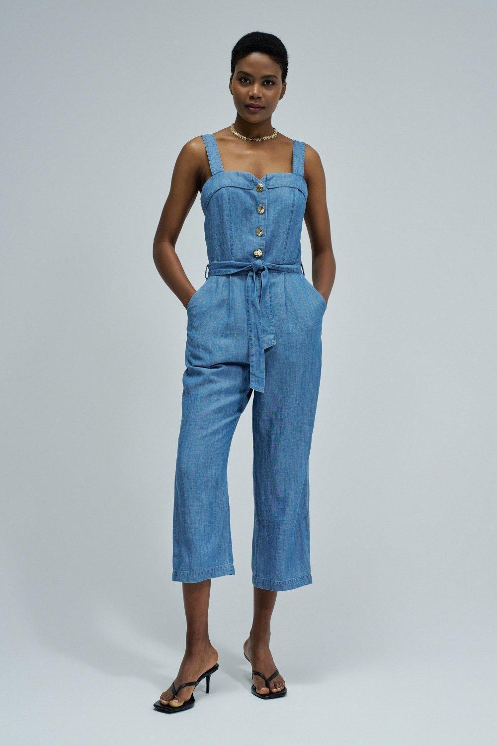 Lightdenim Overall With Linen, Blue, medium
