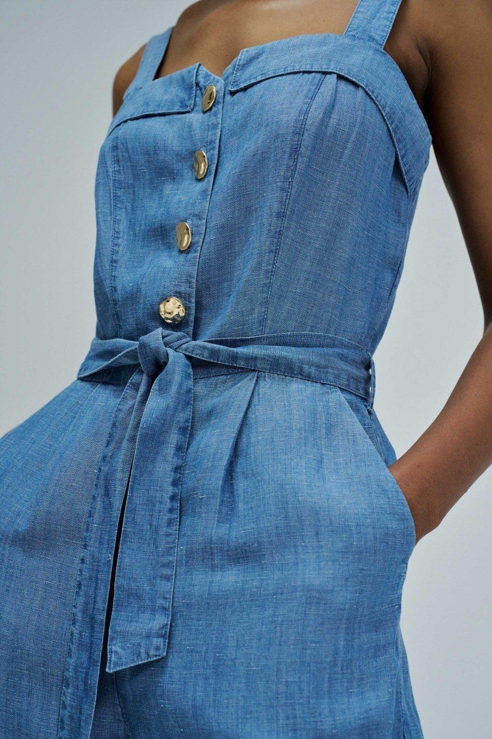 Lightdenim Overall With Linen, Blue, large image number 4