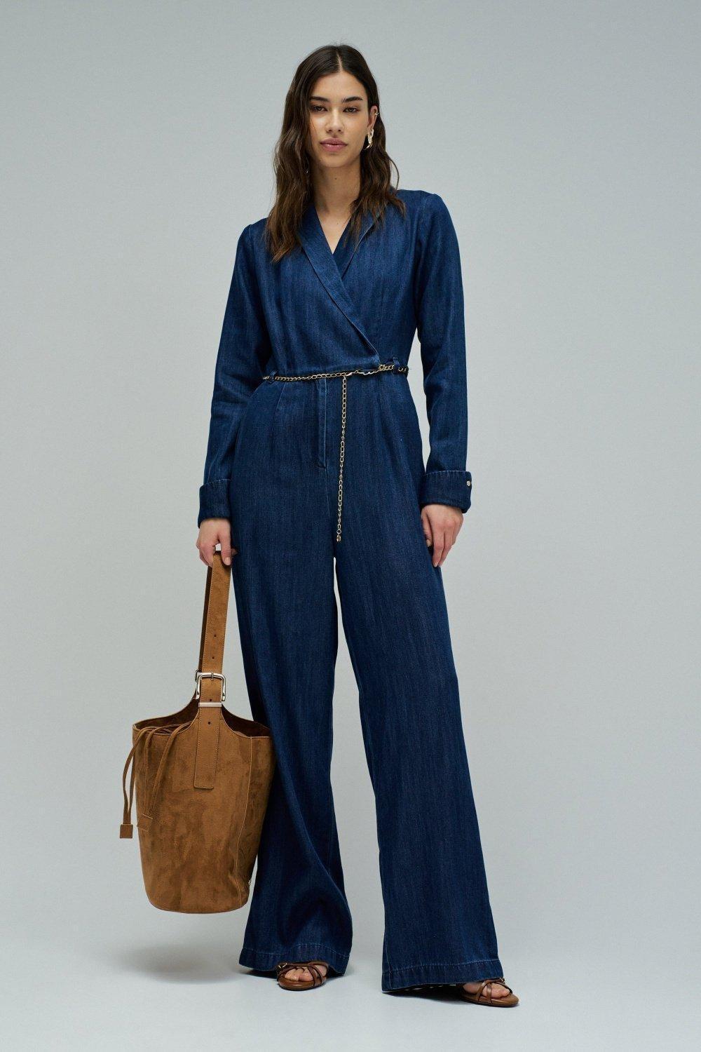 Lightdenim Jumpsuit With Wide Leg, Dark Blue, large image number 0