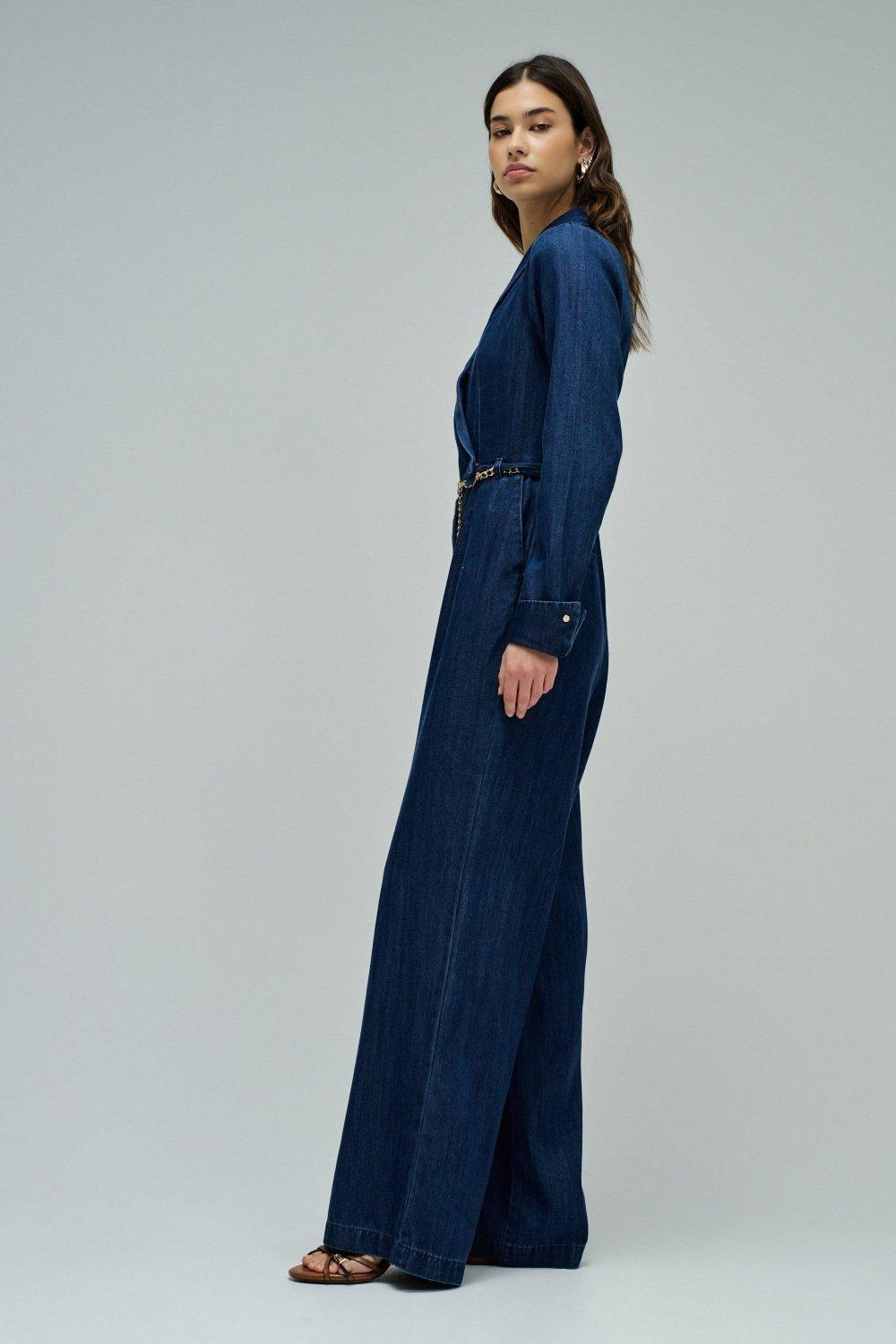 Lightdenim Jumpsuit With Wide Leg, Dark Blue, medium