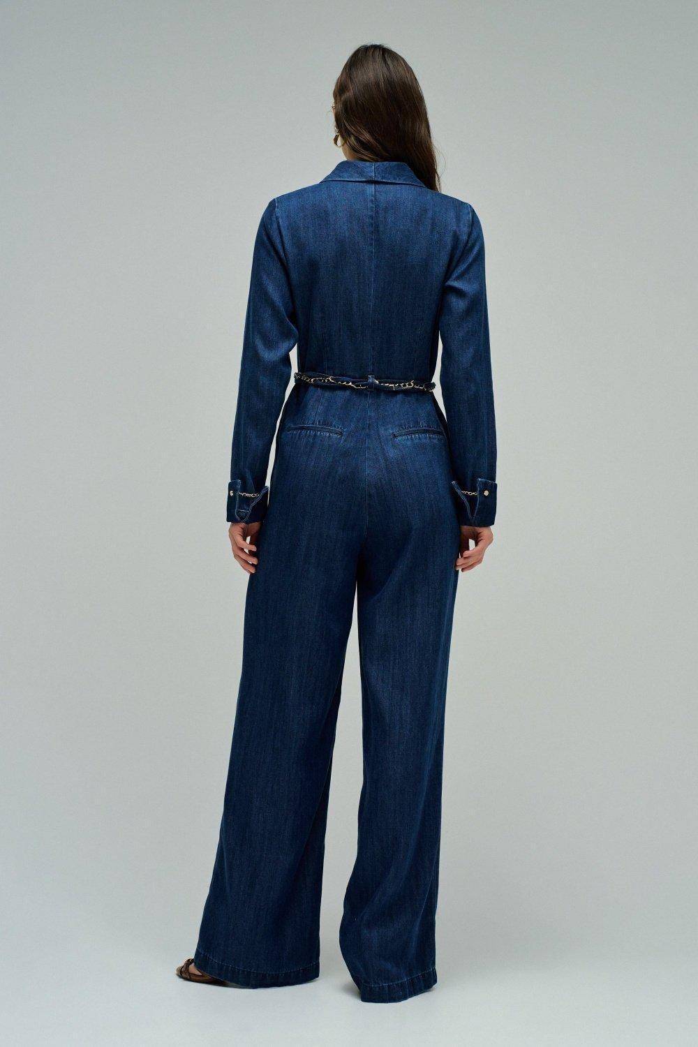 Lightdenim Jumpsuit With Wide Leg, Dark Blue, large image number 3