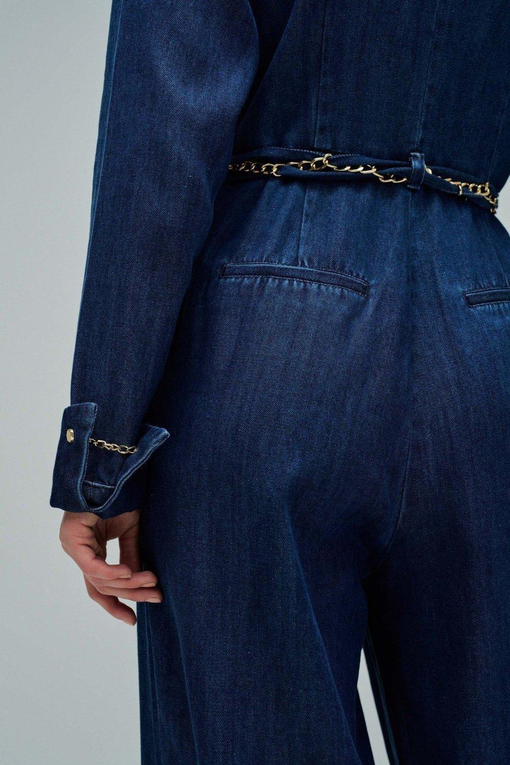 Lightdenim Jumpsuit With Wide Leg, Dark Blue, large image number 4