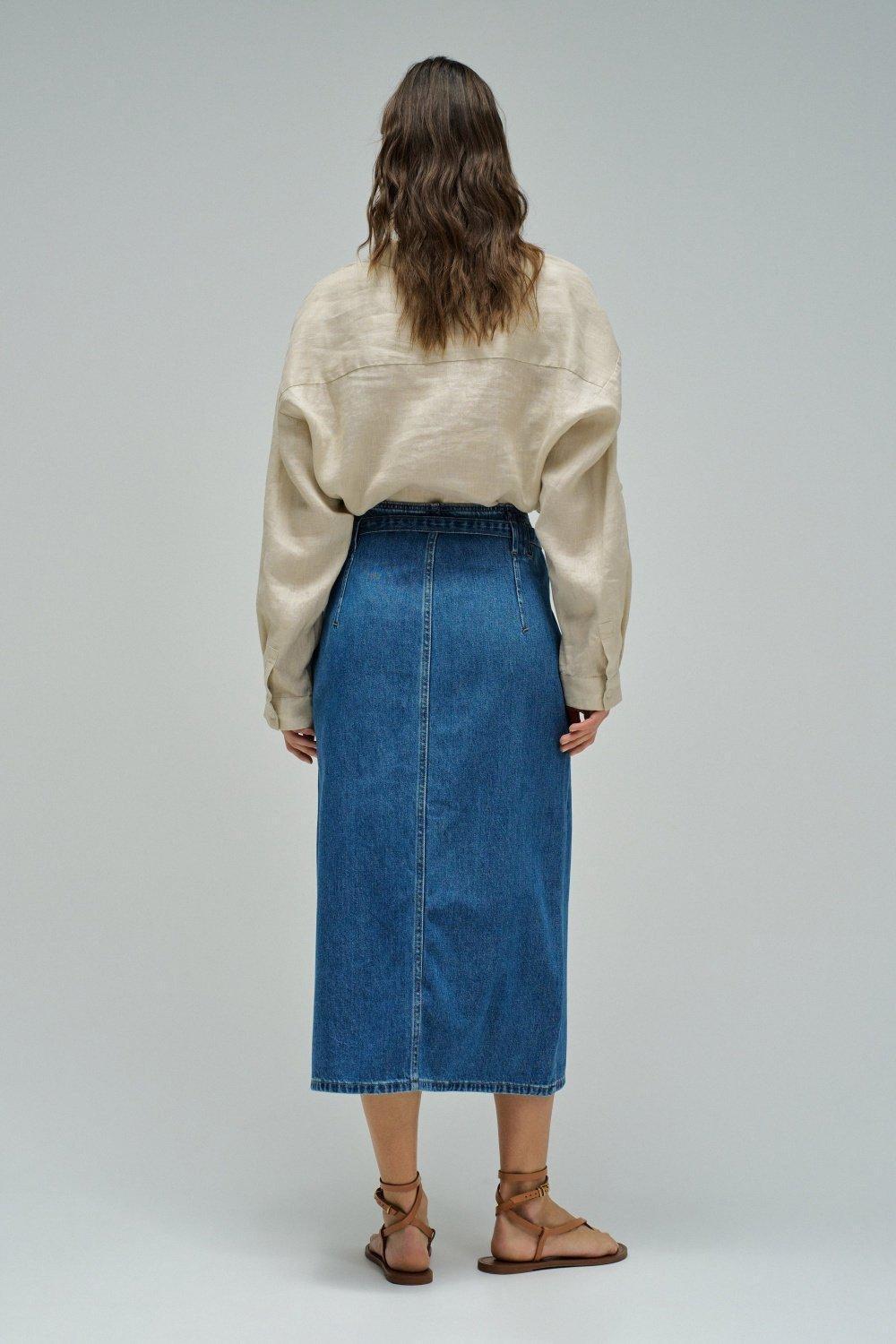 Denim Midi Skirt, Navy, large image number 3