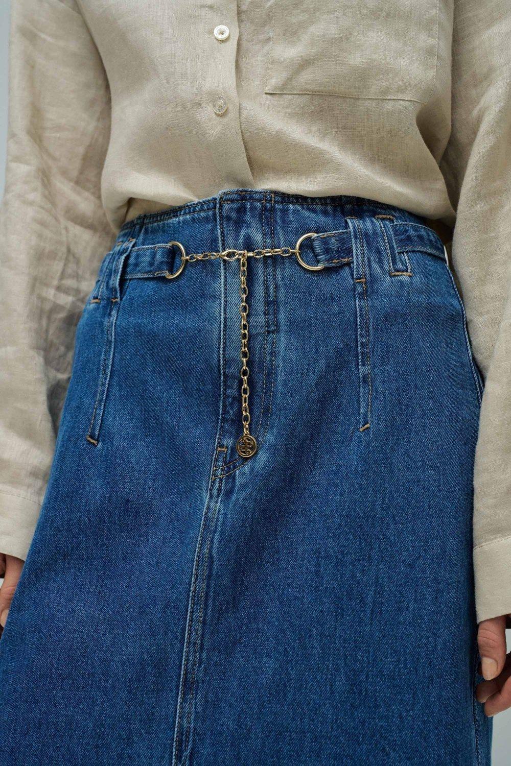 Denim Midi Skirt, Navy, large image number 4