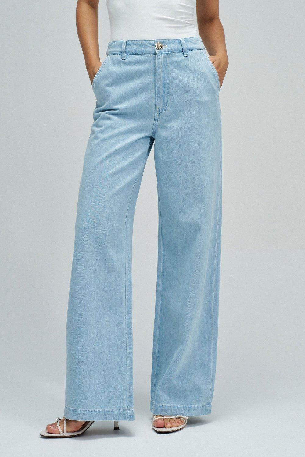 Wide Leg Chino Trousers in Lightdenim, Blue, large image number 0