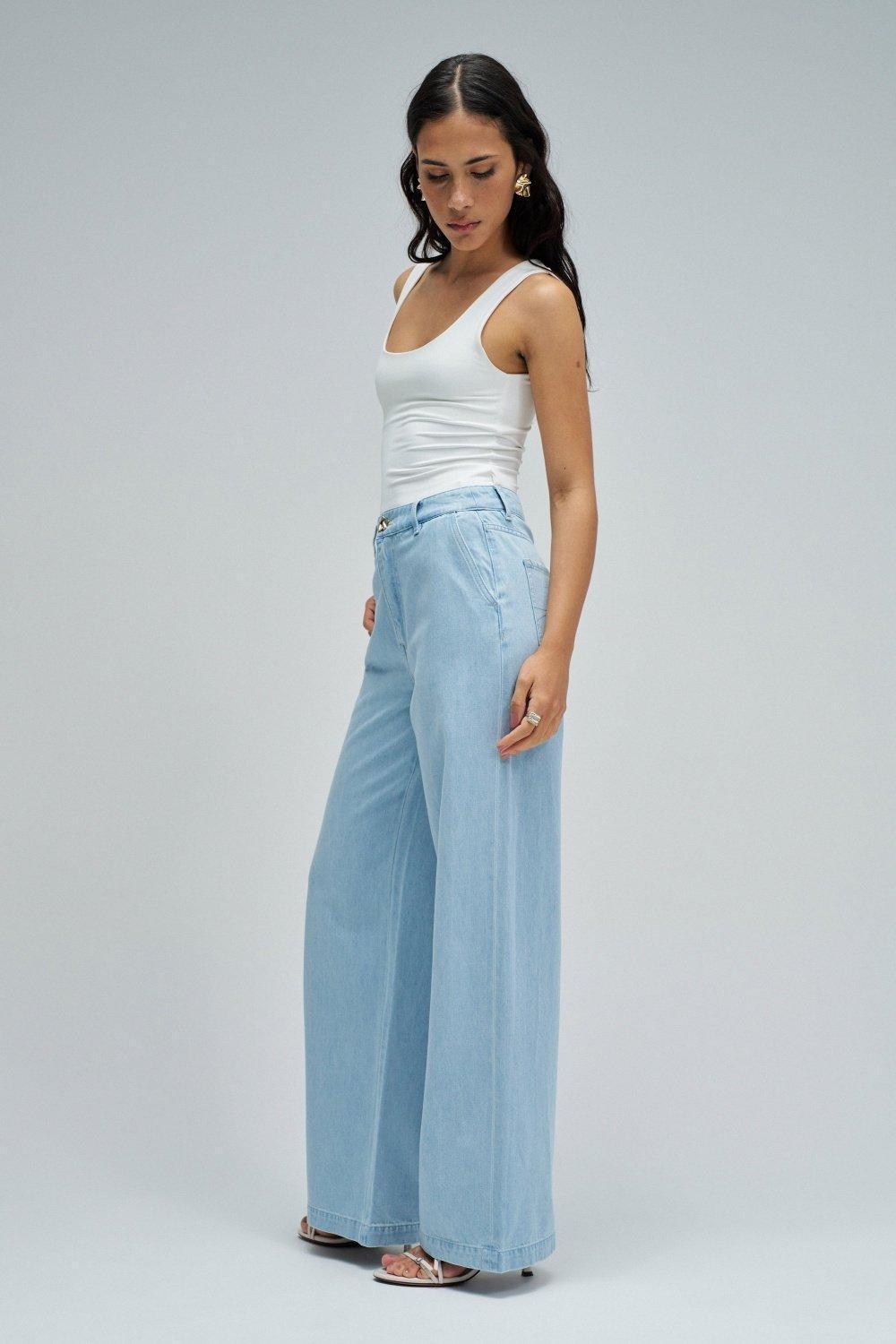 Wide Leg Chino Trousers in Lightdenim, Blue, large image number 2