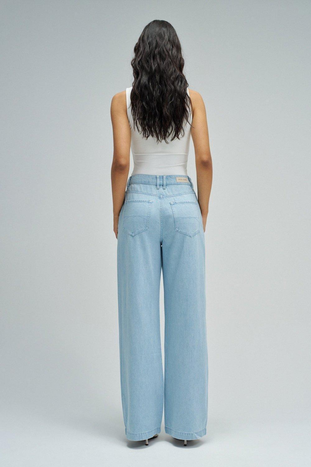 Wide Leg Chino Trousers in Lightdenim, Blue, large image number 3