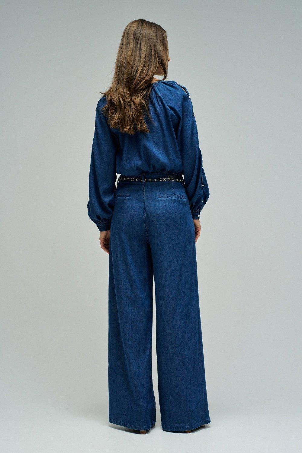 Wide Leg Chino Trousers In Lightdenim, Dark Blue, large image number 3