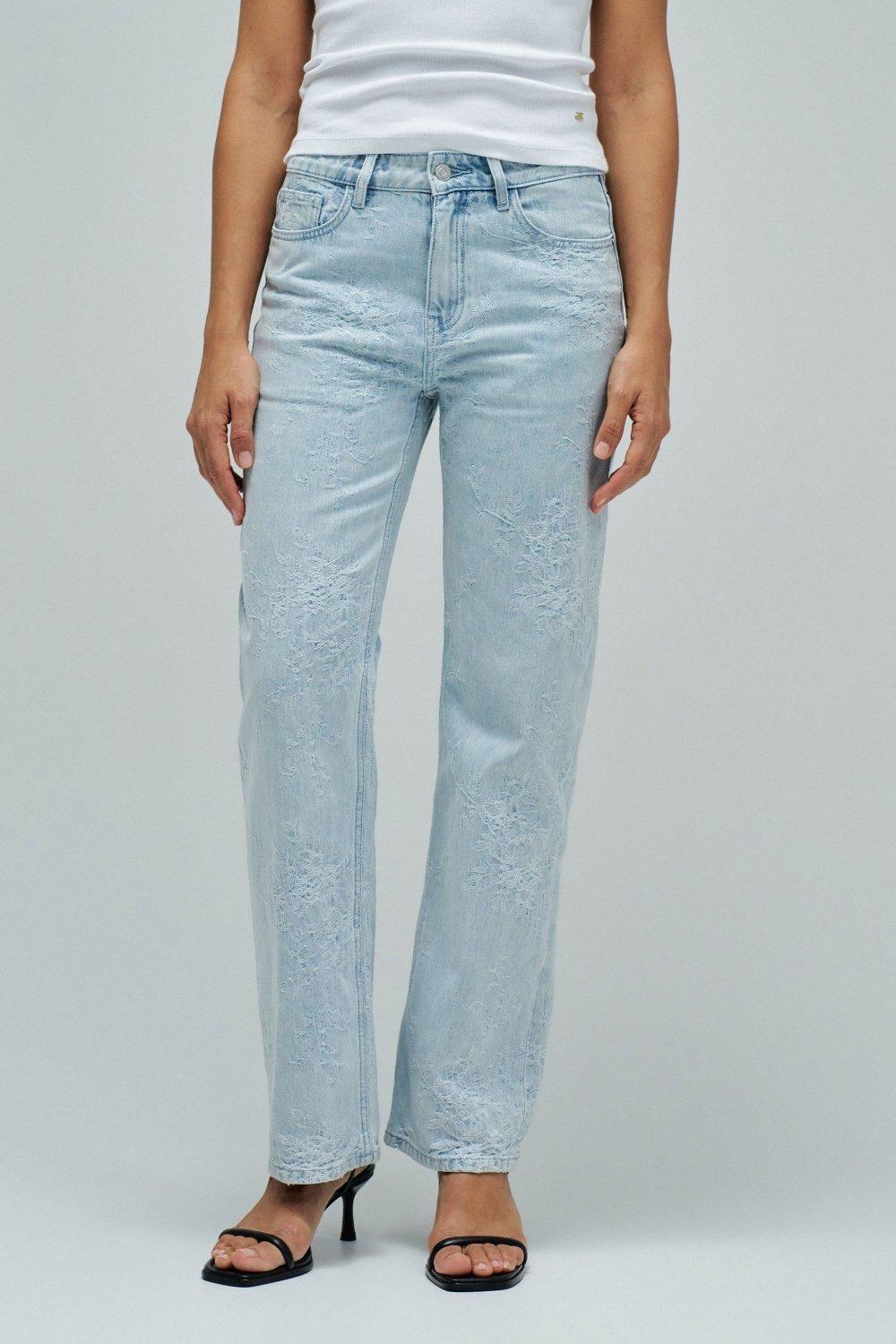 Straight Fit With Jacquard Jeans, Blue, large image number 0