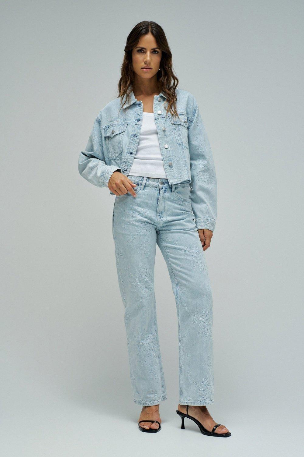 Straight Fit With Jacquard Jeans, Blue, large image number 1