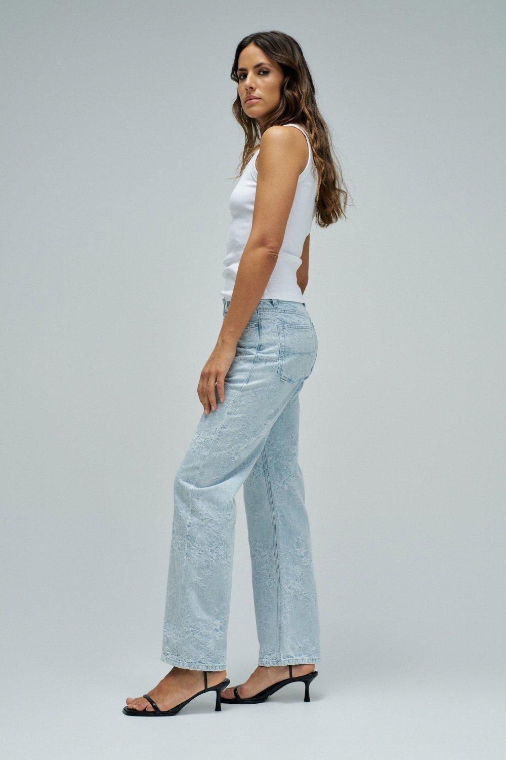 Straight Fit With Jacquard Jeans, Blue, medium