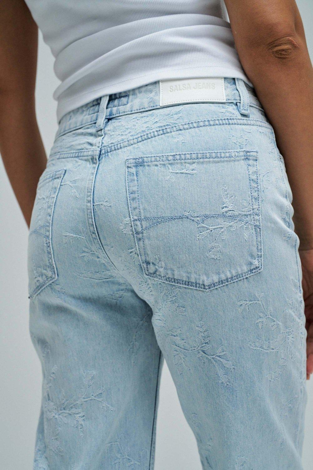 Straight Fit With Jacquard Jeans, Blue, large image number 4