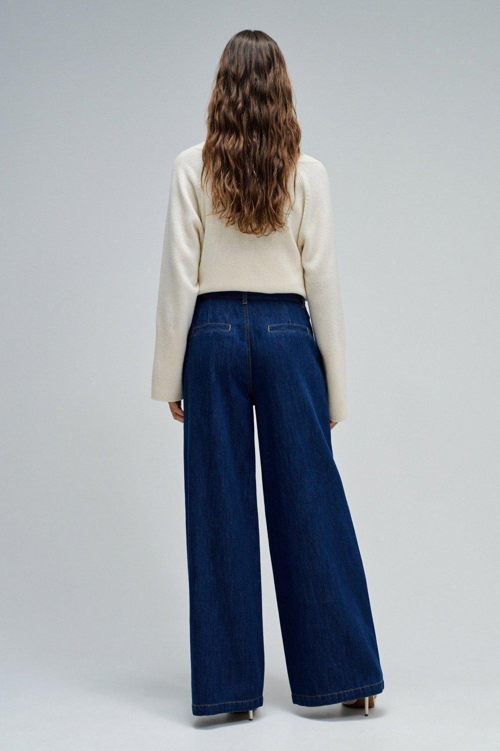 Wide Leg Chino Trousers, Dark Blue, large image number 3