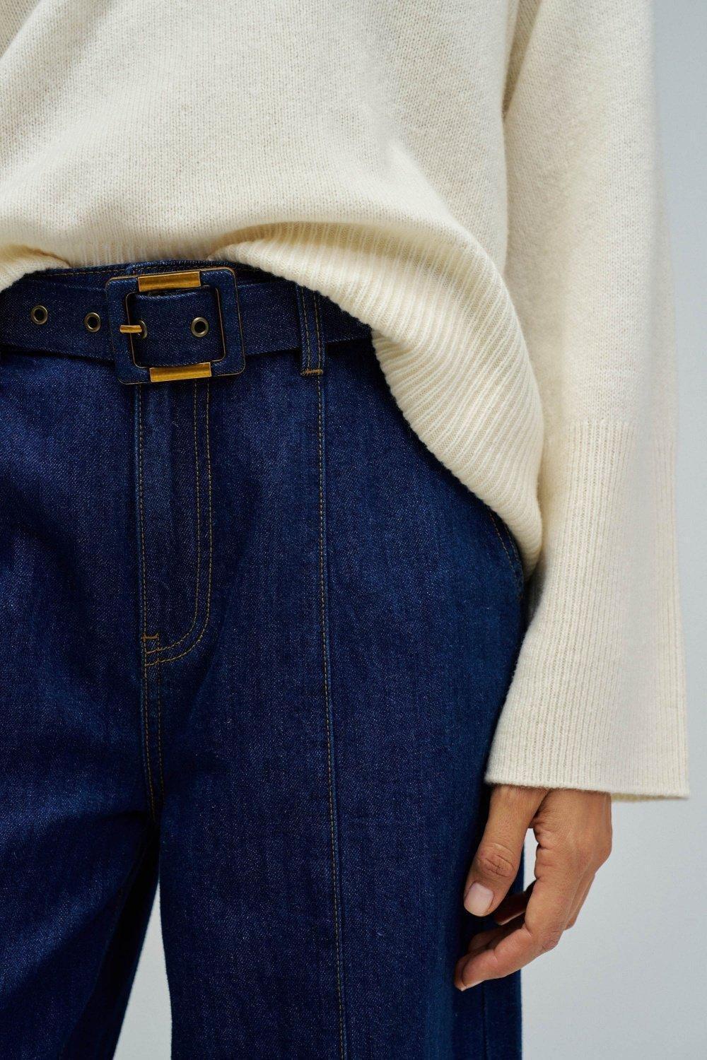 Wide Leg Chino Trousers, Dark Blue, large image number 4