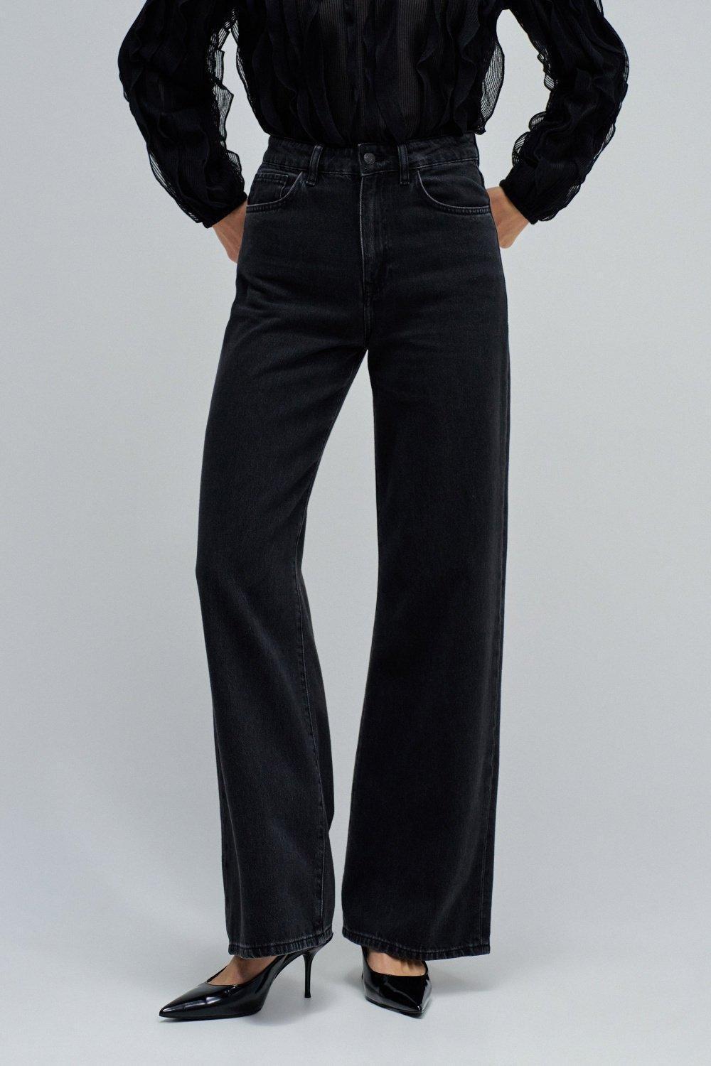 Wide Leg Jeans, Black, medium