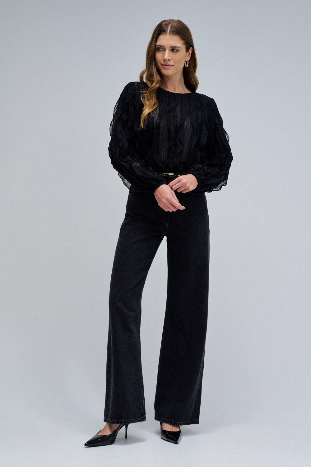 Wide Leg Jeans, Black, medium