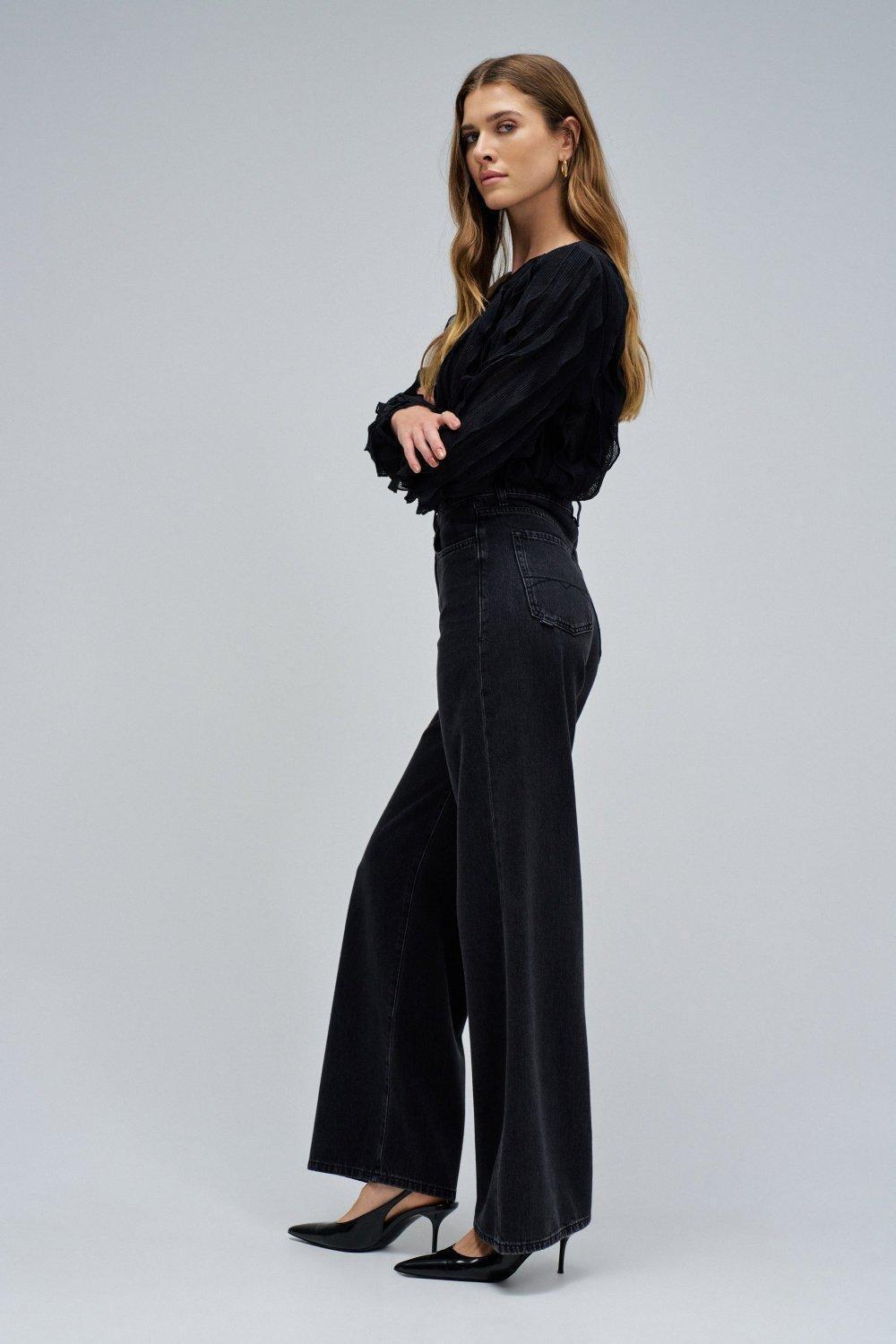 Wide Leg Jeans, Black, large image number 2