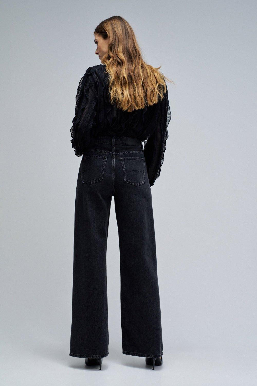 Wide Leg Jeans, Black, large image number 3