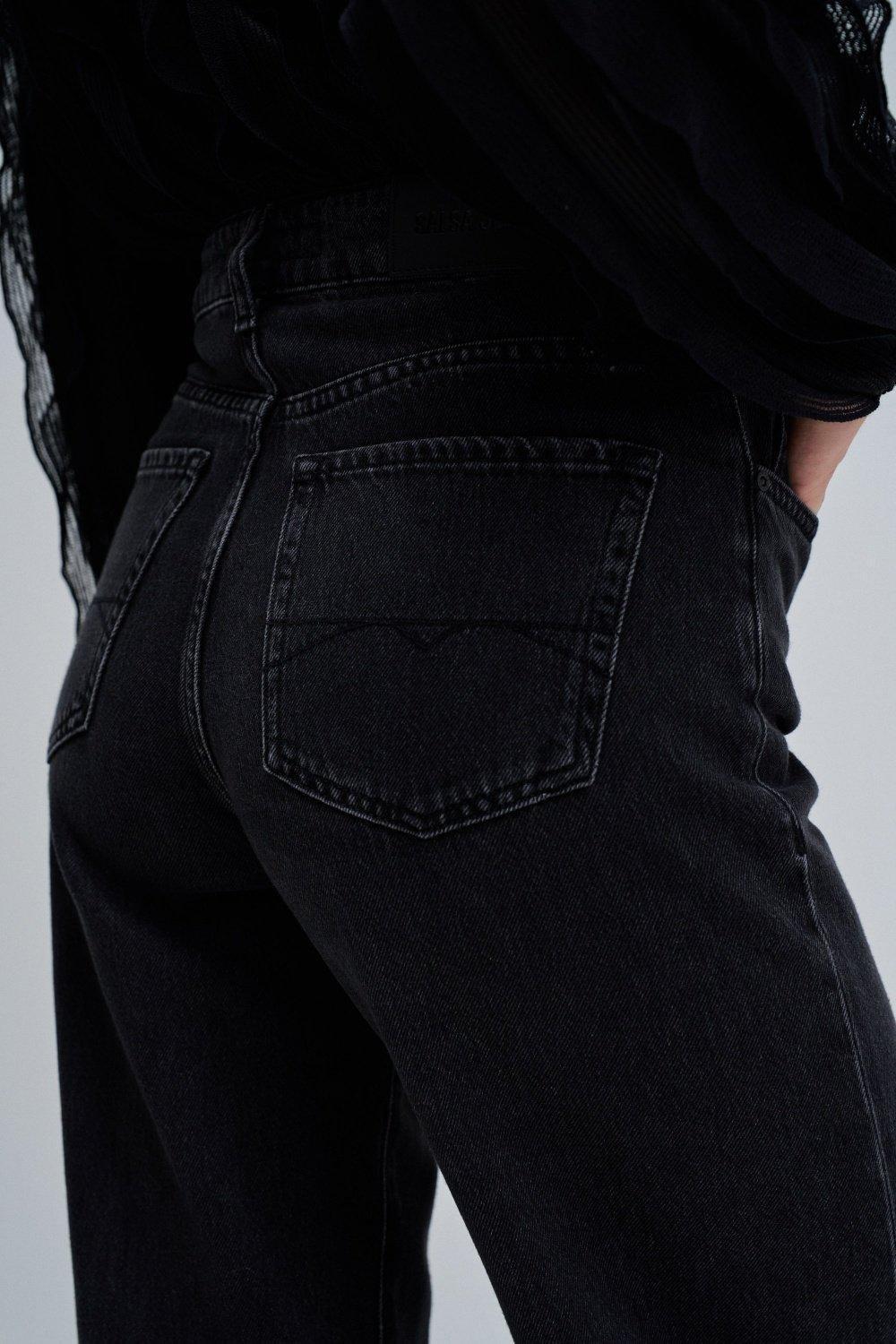 Wide Leg Jeans, Black, large image number 4