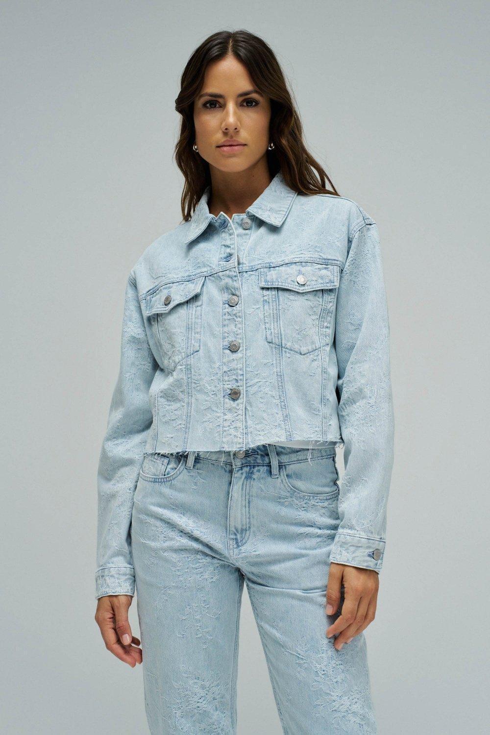 Denim Jacket With Jacquard, Blue, medium