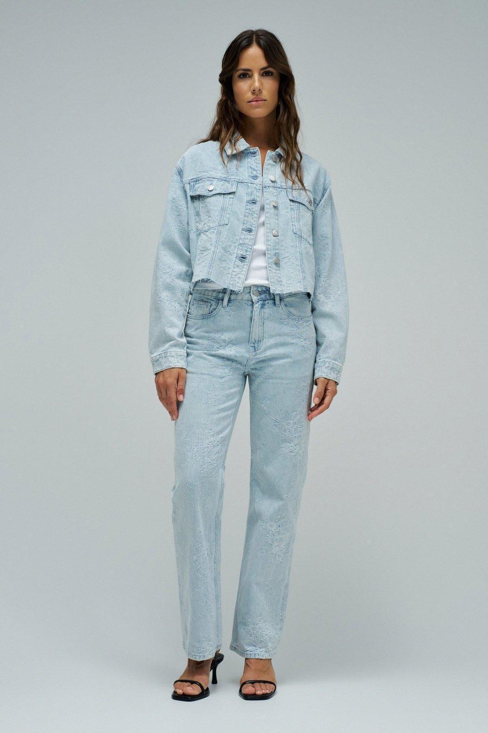 Denim Jacket With Jacquard, Blue, large image number 1