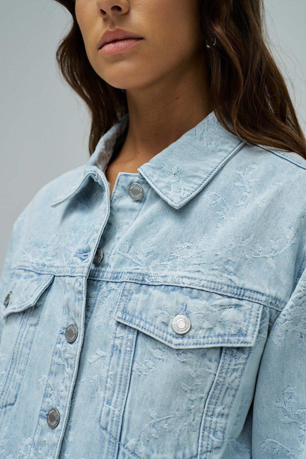 Denim Jacket With Jacquard, Blue, large image number 4