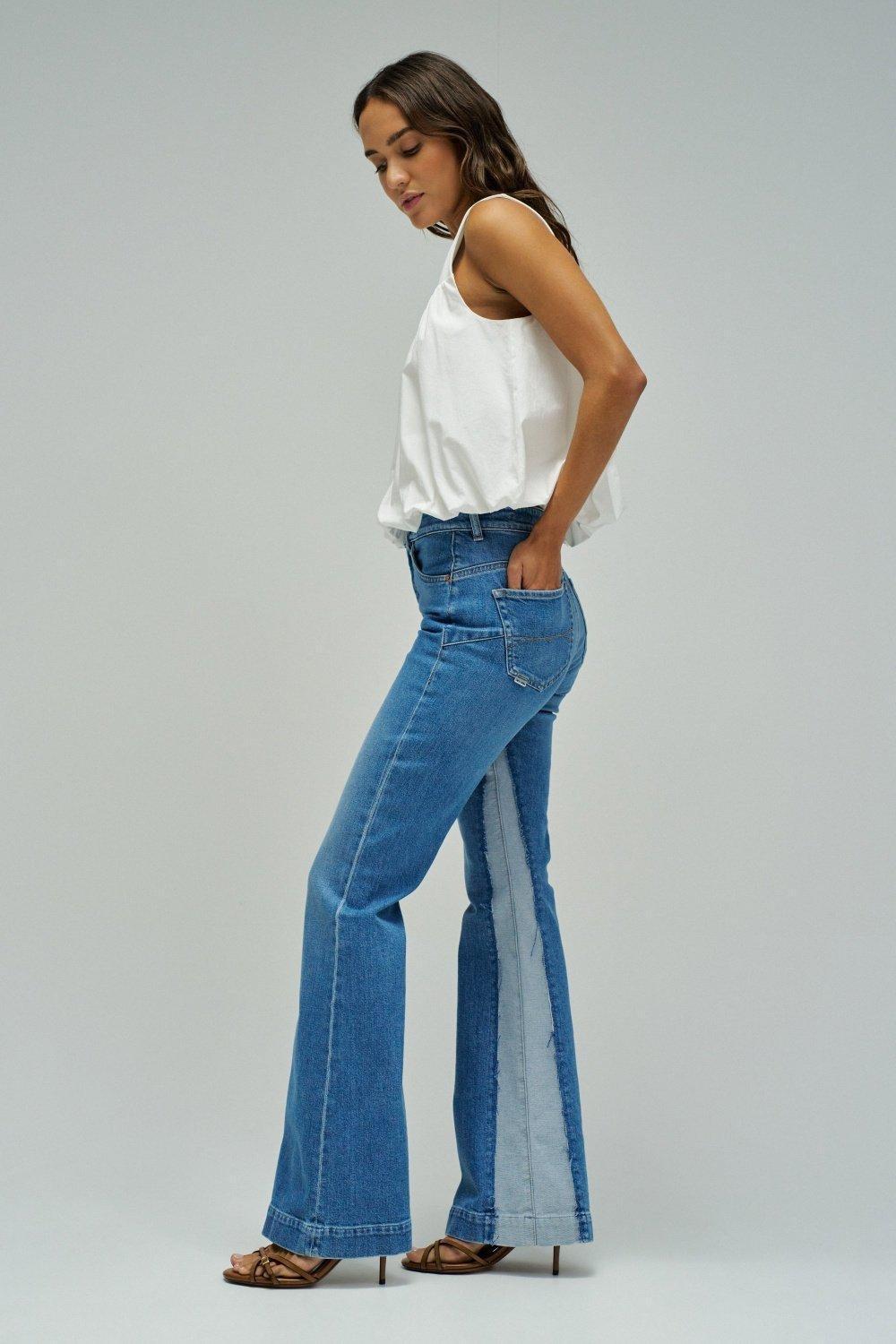 Faith Push In Flare Jeans, Blue, medium