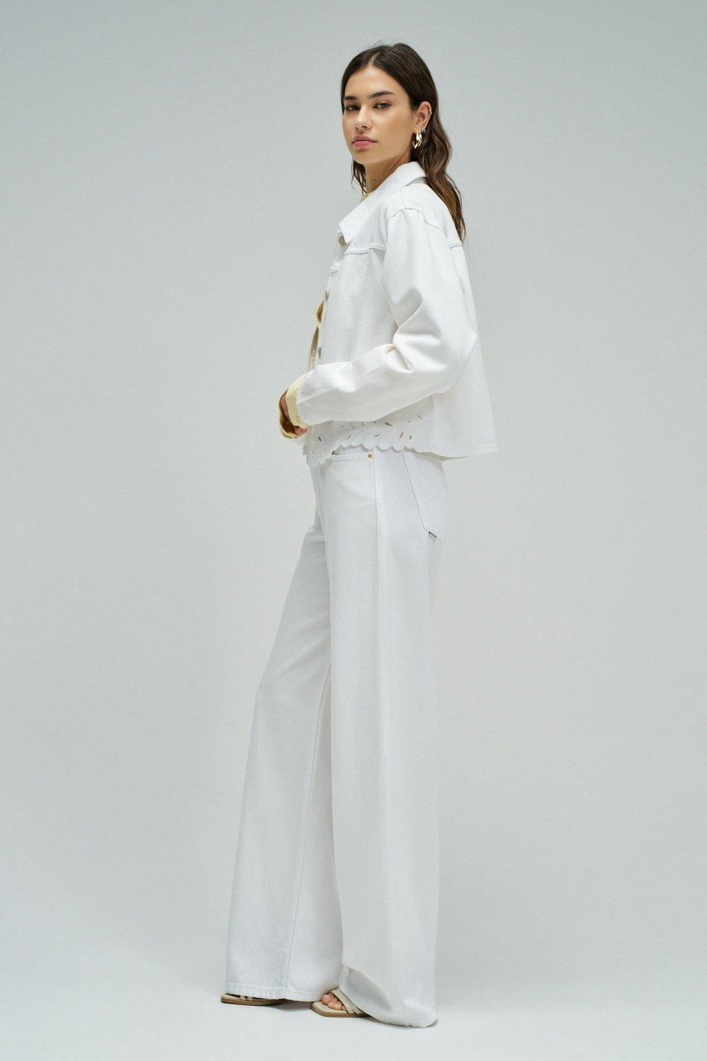 Denim Jacket with Embroidery, White, large image number 2