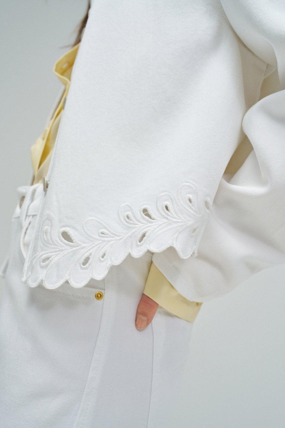 Denim Jacket with Embroidery, White, large image number 4