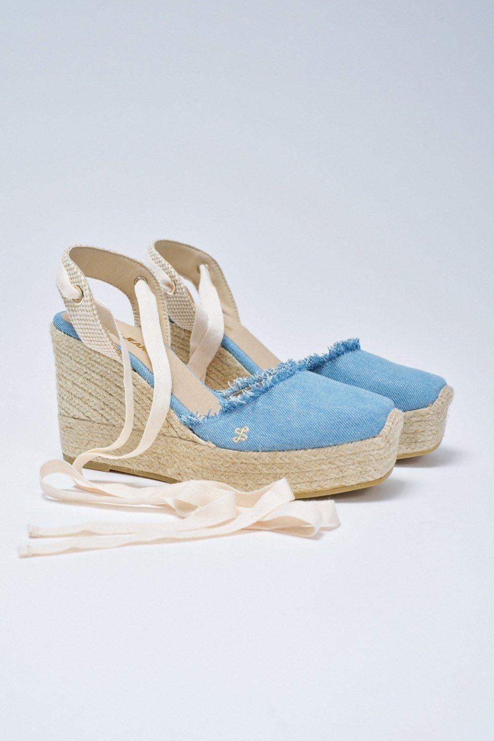 Wedge Heel Espadrilles In Denim, Navy, large image number 0