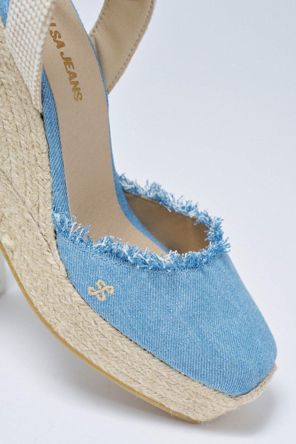Wedge Heel Espadrilles In Denim, Navy, large image number 1